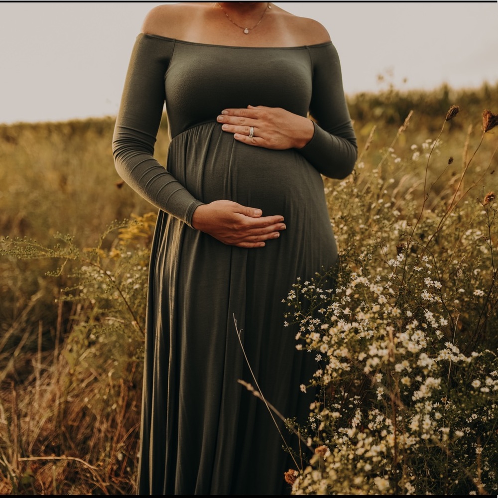 PinkBlush Olive Green off the shoulder maxi dress